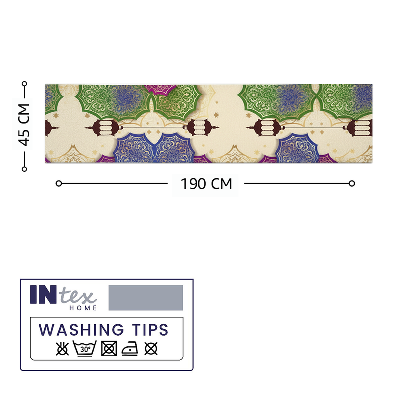 Layali Ramadan Linen Velvet Tablecloth, Decorative Ramadan Pattern for Dining Table