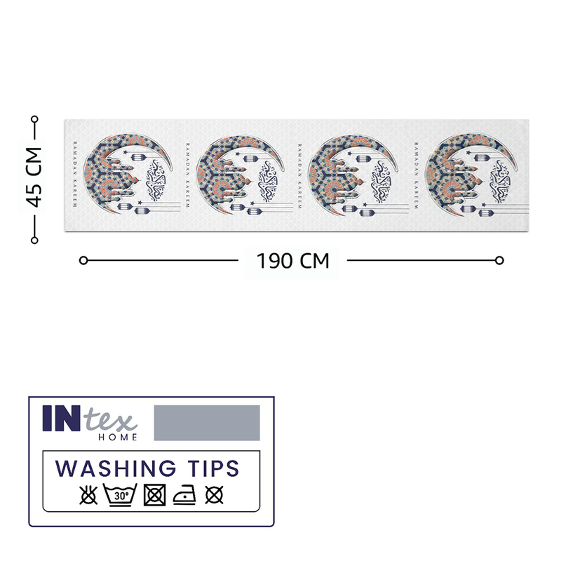 Layali Ramadan Linen Velvet Tablecloth, Decorative Ramadan Pattern for Dining Table