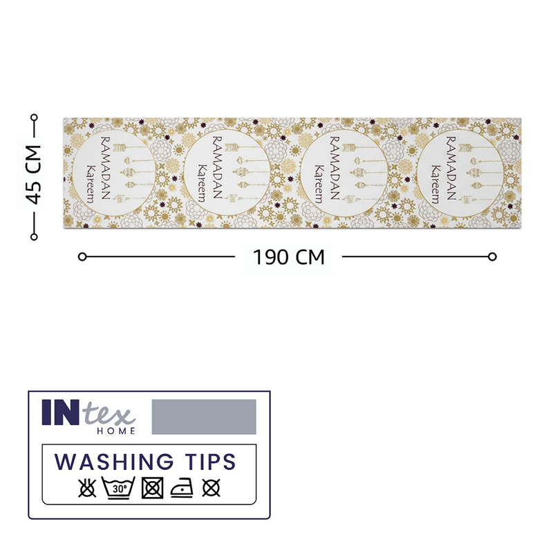 Layali Ramadan Linen Velvet Tablecloth, Decorative Ramadan Pattern for Dining Table