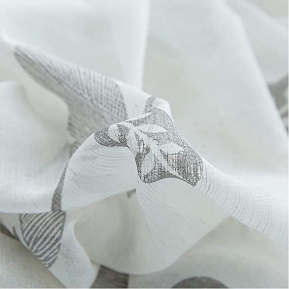 Linen Floral Semi Transparent Curtain - Rod Pocket