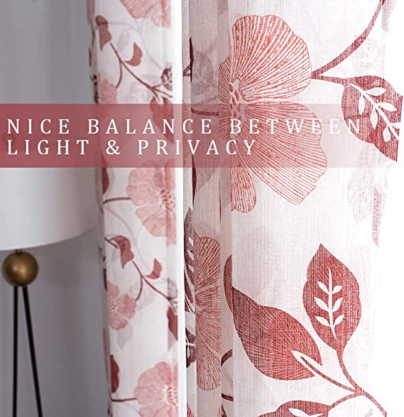 Linen Floral Semi Transparent Curtain - Rod Pocket