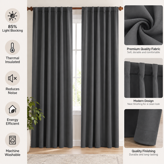 Intex Curtains House Elegant Blackout Curtain – Back Tab Design – Thermal Insulated Fabric – Room Darkening – 1 Piece