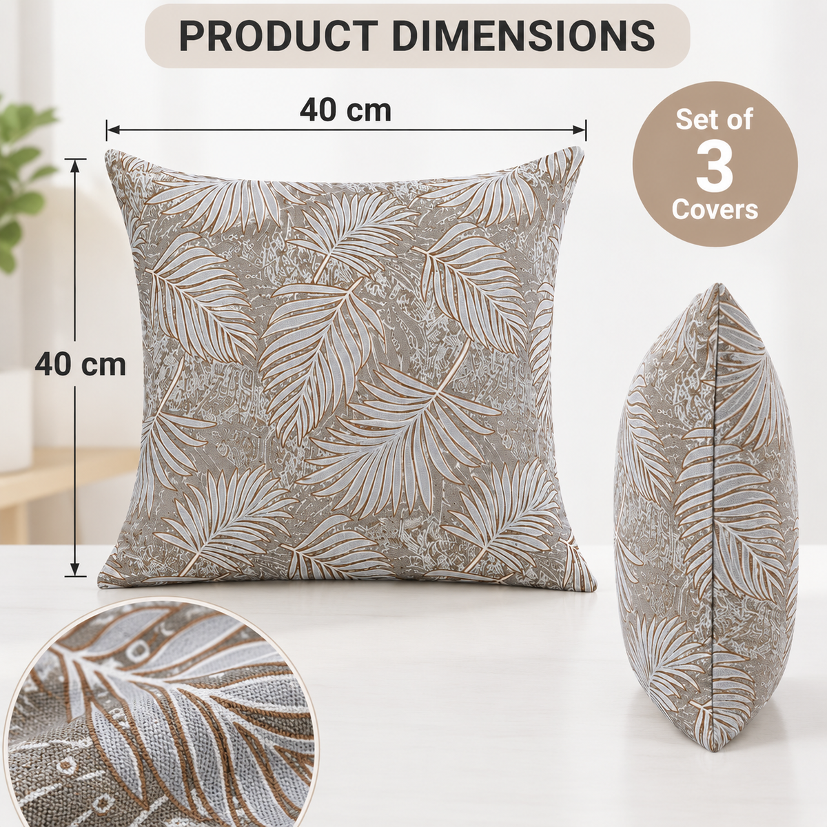 INTEX Home Analia Floral Cushion Covers, Linen Velvet, Wrinkle-Resistant, Ultra-Soft, 40 × 40 cm, Set of 3