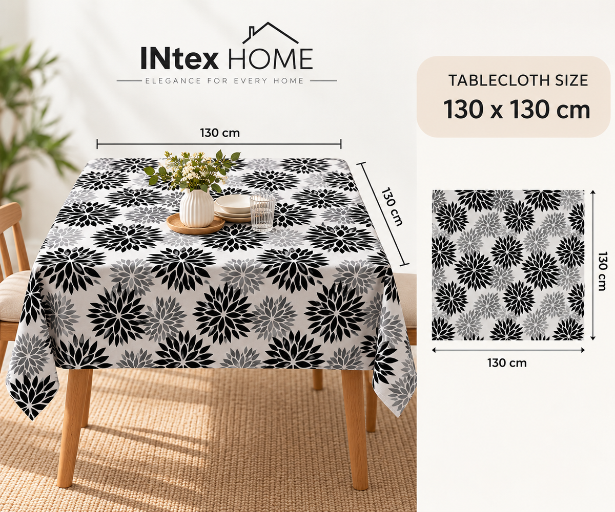 Black & Grey Floral Linen Velvet Tablecloth, Textured, Spill-Proof, Wrinkle-Resistant, Ultra-Soft, 1 Piece