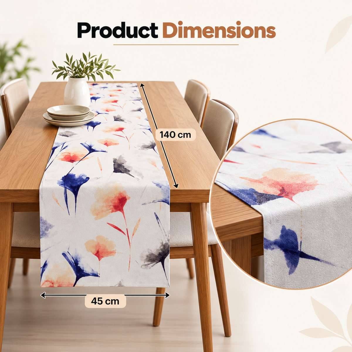 مفرش طاولة من INTEX HOME، بنقشة زهور جنوبية، مصنوع من قماش مخملي فاخر من الكتان، بتصميم مستقيم الأطراف، أبيض عاجي × أزرق داكن × وردي، مقاوم للتجاعيد، قطعة واحدة لديكور طاولة غرفة المعيشة وغرفة الطعام
