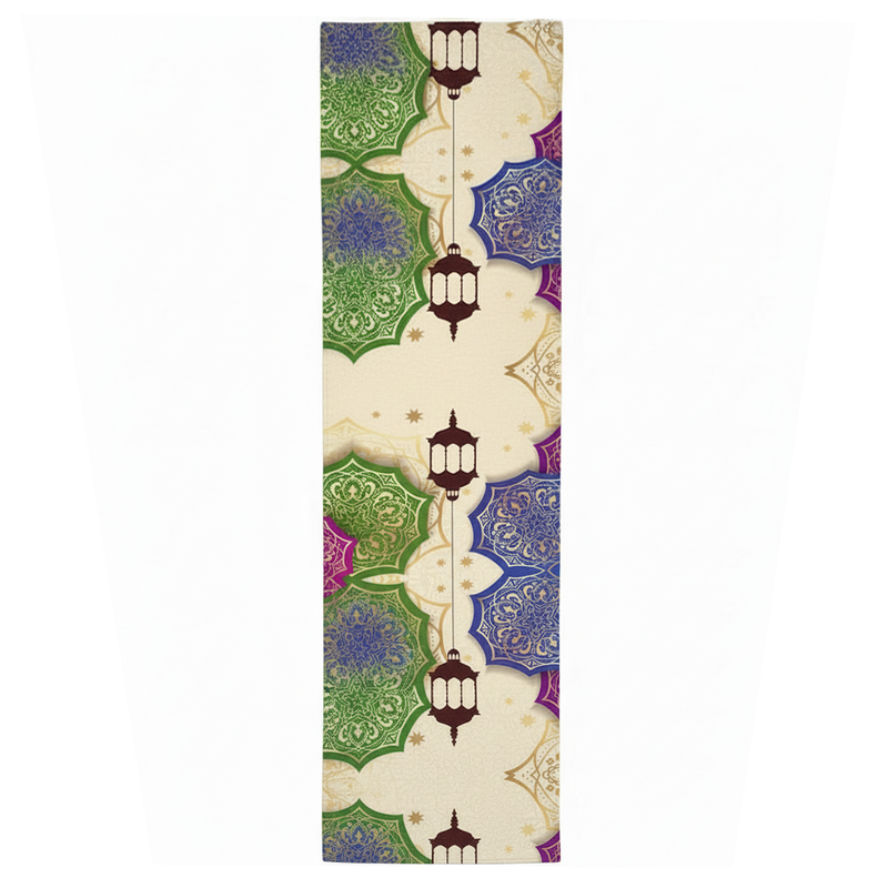 Layali Ramadan Linen Velvet Tablecloth, Decorative Ramadan Pattern for Dining Table