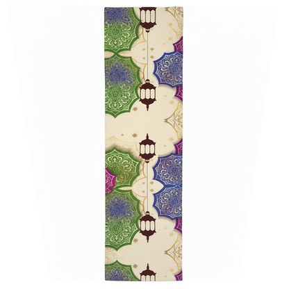 Layali Ramadan Linen Velvet Tablecloth, Decorative Ramadan Pattern for Dining Table