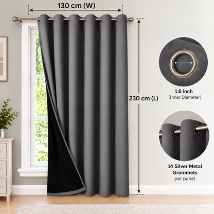 Intex Curtains House 100% Blackout Curtains – Thermal Insulated, Double-Layer Fabric – Full Room Darkening