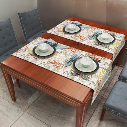 INtex Home Table Runner, 45 x 140 cm Linen Velvet Fabric with Modern Leaves Design, Elegant Rectangular Cover for Dining Kitchen or Living Room Tables, for Daily Use and Special Occasions