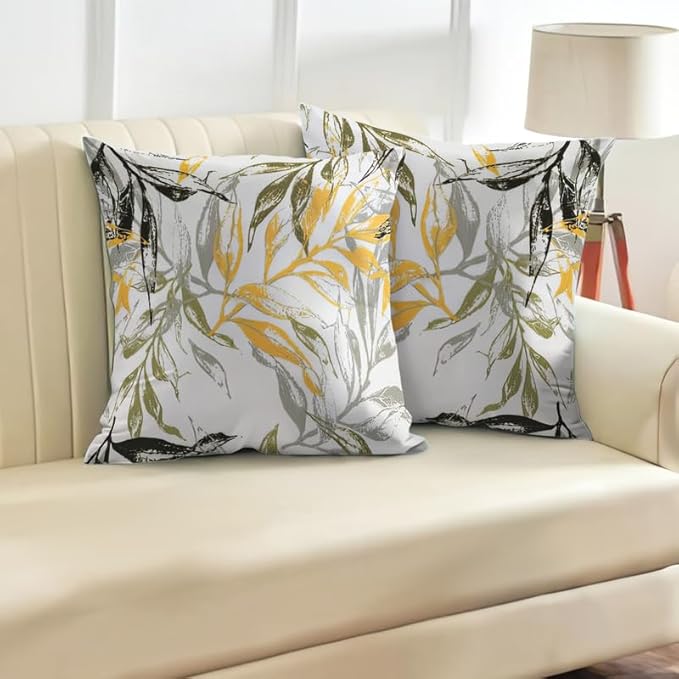أغطية وسائد مخملية مطبوعة من INTEX CURTAINS HOUSE، أغطية وسائد مزخرفة بنقوش أوراق الشجر، مجموعة من قطعتين 