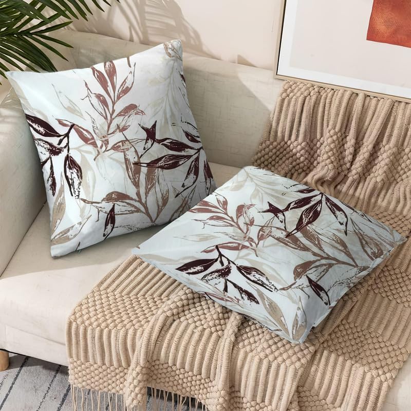 أغطية وسائد مخملية مطبوعة من INTEX CURTAINS HOUSE، أغطية وسائد مزخرفة بنقوش أوراق الشجر، مجموعة من قطعتين 