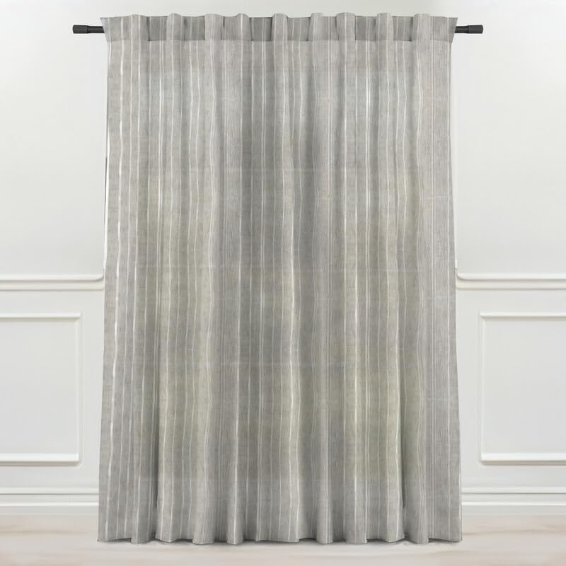 INtex CURTAINS HOUSE Linen Curtains for Living Room, Semi-Sheer Light-Filtering Drapes with White Stripes, Natural Fabric, 2 Hanging Options, 1 Piece