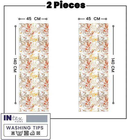 INtex Home Table Runner, 45 x 140 cm Linen Velvet Fabric with Modern Leaves Design, Elegant Rectangular Cover for Dining Kitchen or Living Room Tables, for Daily Use and Special Occasions