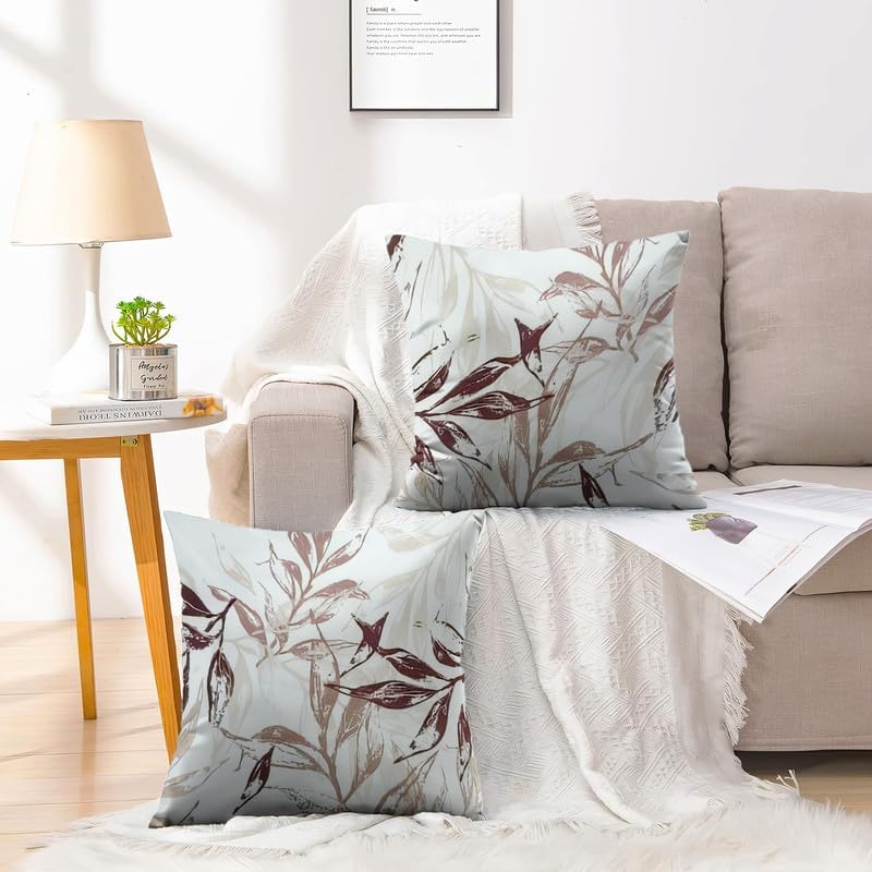 أغطية وسائد مخملية مطبوعة من INTEX CURTAINS HOUSE، أغطية وسائد مزخرفة بنقوش أوراق الشجر، مجموعة من قطعتين 