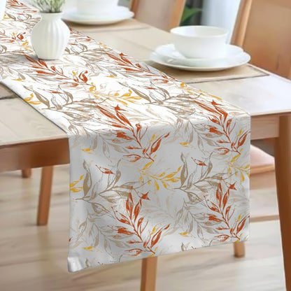 INtex Home Table Runner, 45 x 140 cm Linen Velvet Fabric with Modern Leaves Design, Elegant Rectangular Cover for Dining Kitchen or Living Room Tables, for Daily Use and Special Occasions