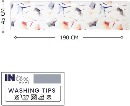 INTEX HOME Table Runner, Sou Floral Pattern, V-End Design, Premium Linen Velvet Fabric, Ultra-Soft and Wrinkle-Resistant, 1 Piece, Off-White x Navy Blue x Blush, for Dining and Living Room DÃ©cor