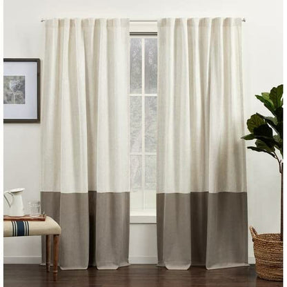 INtex CURTAINS HOUSE Luxury Linen Curtains With Velvet - Bottom Velvet Tone â€“ 2-Tone Style â€“ 1 Panel