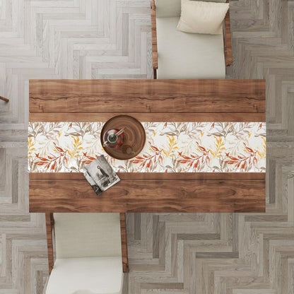 INtex Home Table Runner, 45 x 140 cm Linen Velvet Fabric with Modern Leaves Design, Elegant Rectangular Cover for Dining Kitchen or Living Room Tables, for Daily Use and Special Occasions