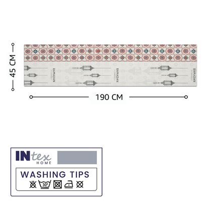 Layali Ramadan Linen Velvet Tablecloth, Decorative Ramadan Pattern for Dining Table