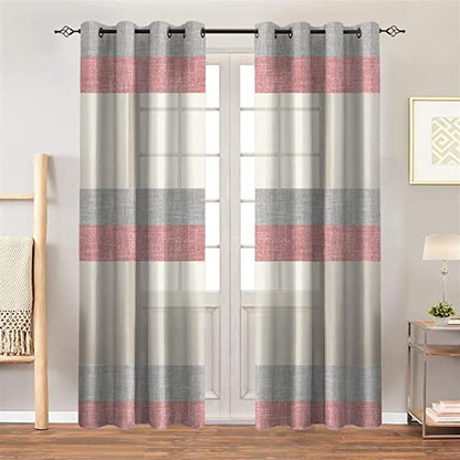 Linen stripped sheer curtain - Steel grommets