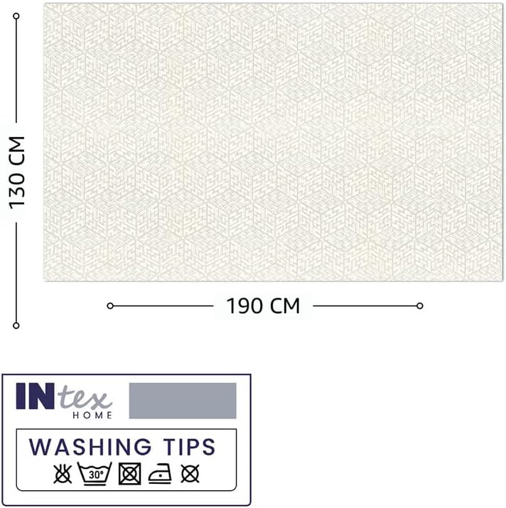 INtex Home Waterproof Tablecloth, Daniella Geometric Pattern Rectangle Table Cover, Stain Resistant Wipeable Fabric for Kitchen Dining Table, 1 Piece - Classic Weave - Off-White - 130 x 190 cm
