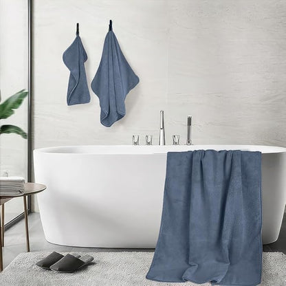 INtex HOME 4-Piece Towel Set, 100% Cotton â€“ Includes 1 Bath Towel 140 cm x 70 cm, 1 Hand Towel 100 cm x 50 cm, 2 Washcloths 30 cm x 30 cm, Quick Dry, Super Soft, Highly Absorbent, No Fade, Grey