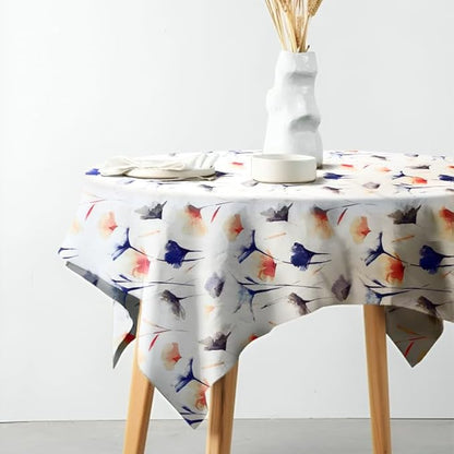 INTEX HOME Tablecloth, Sou Floral Pattern, Square Design, Premium Linen Velvet Fabric, Ultra-Soft and Wrinkle-Resistant, 130Ã—130 cm, 1 Piece, Off-White x Navy Blue x Blush, for Dining or Living Room