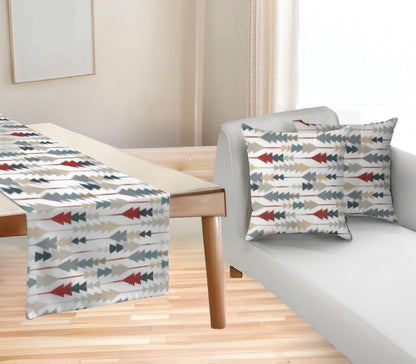 Sofia Elegance Burgundy/Beige/Grey Linen Velvet Runner (45x135 cm) + 2 Cushion Covers Set