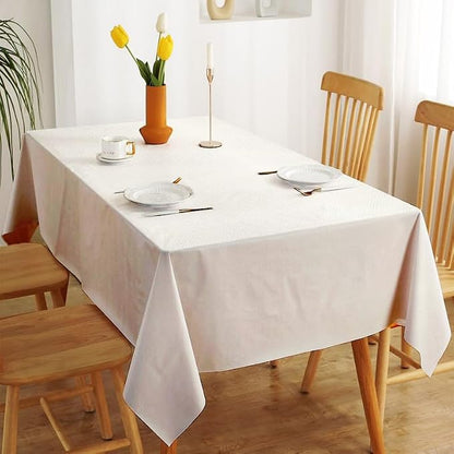 INtex Home Waterproof Tablecloth, Daniella Geometric Pattern Rectangle Table Cover, Stain Resistant Wipeable Fabric for Kitchen Dining Table, 1 Piece - Classic Weave - Off-White - 130 x 190 cm