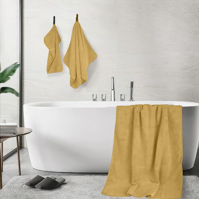 INtex HOME 4-Piece Towel Set, 100% Cotton ? Includes 1 Bath Towel 140 cm x 70 cm, 1 Hand Towel 100 cm x 50 cm, 2 Washcloths 30 cm x 30 cm, Quick Dry, Super Soft, Highly Absorbent, No Fade