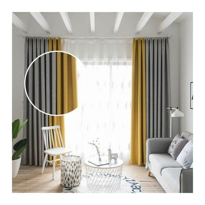ستائر بيت انتيكس ستارة مخملية تصميم من سابيا - لونين مع اربطة خلفية - قطعتان - تصميم شريط أساسي 400 عرض × 230 سم طول، رمادي × اصفر، بوليستر، مبطن، من انتكس ستائر بيت، 400 وات × 230 سم