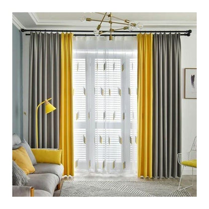 ستائر بيت انتيكس ستارة مخملية تصميم من سابيا - لونين مع اربطة خلفية - قطعتان - تصميم شريط أساسي 400 عرض × 230 سم طول، رمادي × اصفر، بوليستر، مبطن، من انتكس ستائر بيت، 400 وات × 230 سم
