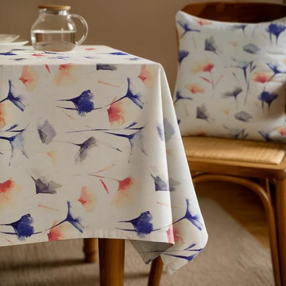 INTEX HOME Tablecloth, Sou Floral Pattern, Square Design, Premium Linen Velvet Fabric, Ultra-Soft and Wrinkle-Resistant, 130Ã—130 cm, 1 Piece, Off-White x Navy Blue x Blush, for Dining or Living Room