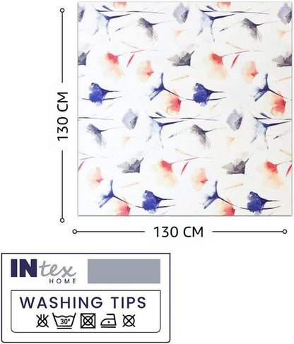 INTEX HOME Tablecloth, Sou Floral Pattern, Square Design, Premium Linen Velvet Fabric, Ultra-Soft and Wrinkle-Resistant, 130Ã—130 cm, 1 Piece, Off-White x Navy Blue x Blush, for Dining or Living Room