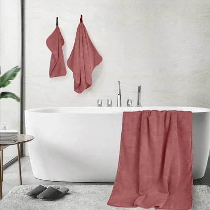 INtex HOME 4-Piece Towel Set, 100% Cotton ? Includes 1 Bath Towel 140 cm x 70 cm, 1 Hand Towel 100 cm x 50 cm, 2 Washcloths 30 cm x 30 cm, Quick Dry, Super Soft, Highly Absorbent, No Fade, Coral