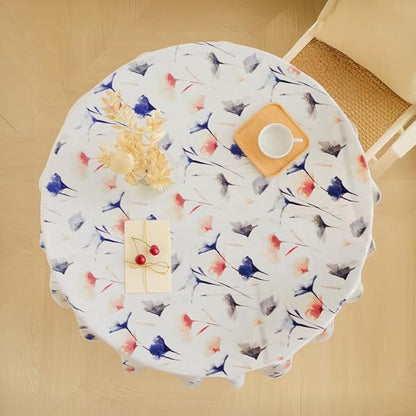 INTEX HOME Tablecloth, Sou Floral Pattern, Square Design, Premium Linen Velvet Fabric, Ultra-Soft and Wrinkle-Resistant, 130Ã—130 cm, 1 Piece, Off-White x Navy Blue x Blush, for Dining or Living Room