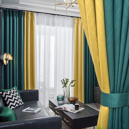 INtex CURTAINS HOUSE Linen Velvet Modern Design Curtain â€“ Two colors With Tie-backs - 2 Piece - Basic Tape Design
