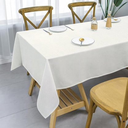 INtex Home Waterproof Tablecloth, Daniella Geometric Pattern Rectangle Table Cover, Stain Resistant Wipeable Fabric for Kitchen Dining Table, 1 Piece - Classic Weave - Off-White - 130 x 190 cm