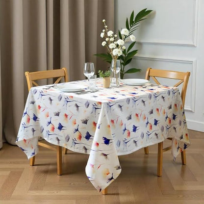 INTEX HOME Tablecloth, Sou Floral Pattern, Square Design, Premium Linen Velvet Fabric, Ultra-Soft and Wrinkle-Resistant, 130Ã—130 cm, 1 Piece, Off-White x Navy Blue x Blush, for Dining or Living Room