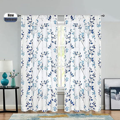 Natural Linen  Printed Floral Curtain - Steel grommets