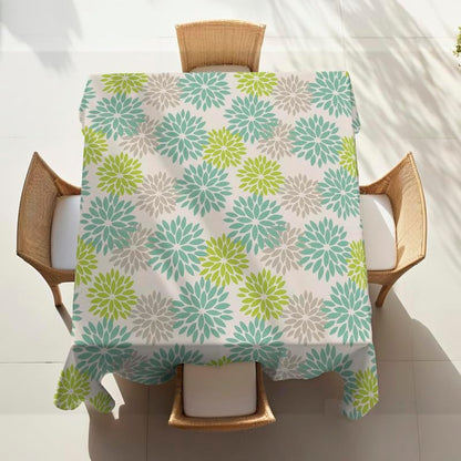 Aqua & Green Floral Linen Velvet Tablecloth, Textured, Spill-Proof, Wrinkle-Resistant, Ultra-Soft, 1 Piece
