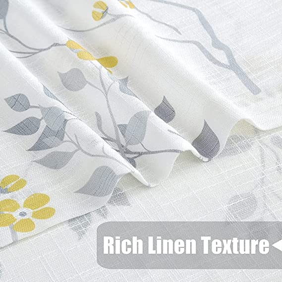 Natural Linen  Printed Floral Curtain - Steel grommets