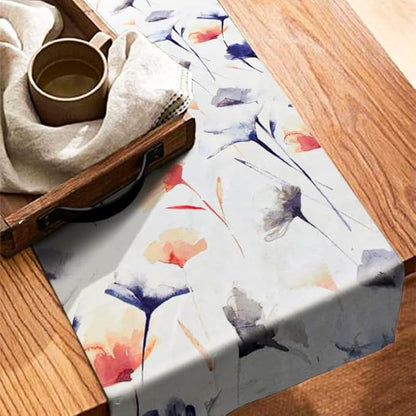 مفرش طاولة من INTEX HOME، بنقشة زهور جنوبية، مصنوع من قماش مخملي فاخر من الكتان، بتصميم مستقيم الأطراف، أبيض عاجي × أزرق داكن × وردي، مقاوم للتجاعيد، قطعة واحدة لديكور طاولة غرفة المعيشة وغرفة الطعام 