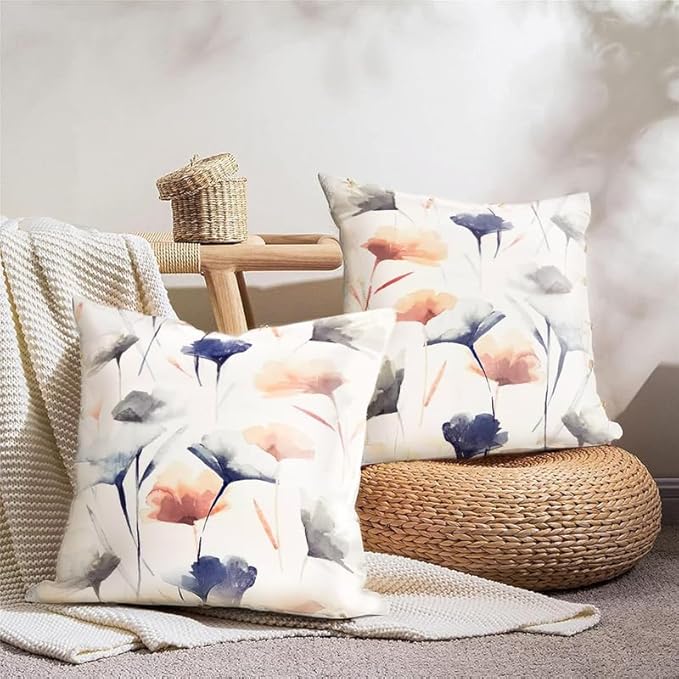أغطية وسائد INTEX HOME، مخمل كتان فاخر بنقشة زهور جنوبية، مجموعة من قطعتين، لديكور غرفة المعيشة وغرفة النوم، قماش ناعم ومقاوم للتجاعيد 