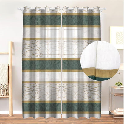 INtex CURTAINS HOUSE Modernistic Linen Curtain Panel - Crosswise Striped Sheer - Semi-Transparent - Steel Grommets - 1 Piece
