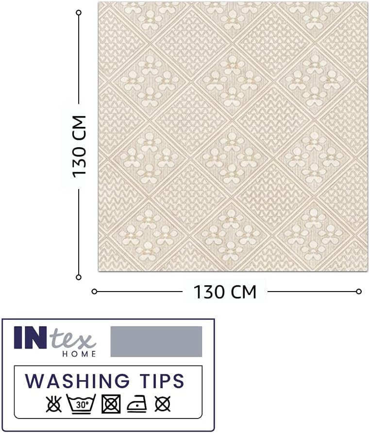 INTEX HOME Amina Square Tablecloth – Premium Linen Blend – Light Beige – 130x130 cm – Heavy Duty, Stain Resistant, Machine Washable – Dining, Kitchen & Events