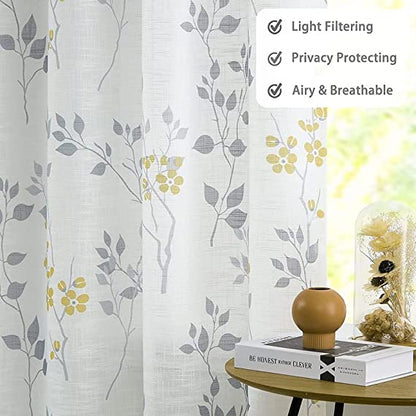 Natural Linen  Printed Floral Curtain - Steel grommets