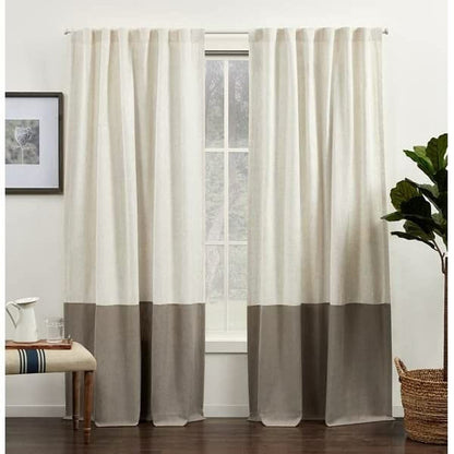 INtex CURTAINS HOUSE Luxury Linen Curtains With Velvet - Bottom Velvet Tone â€“ 2-Tone Style â€“ 1 Panel