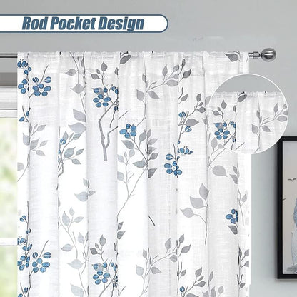 INtex CURTAINS HOUSE Rich Natural Linen curtains - Printed floral curtains- Semi-transparent - Road Pocket grommets for living room, bedroom, kitchens, 1 piece