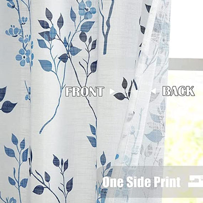 Natural Linen  Printed Floral Curtain - Steel grommets